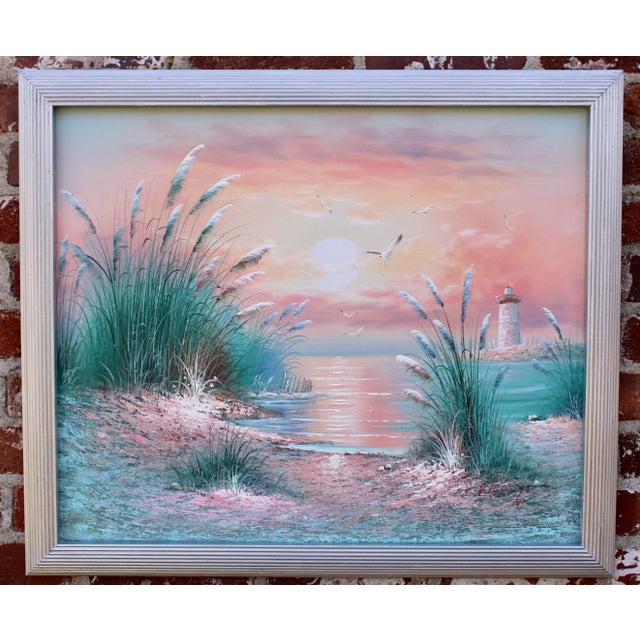 Vintage Coastal Beach Scene Original Oil Painting For Sale - Image 13 of 13