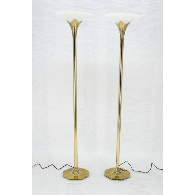 Pair of Clover Shape Base Trumpet Shades Brass Floor Lamps c1970s For Sale - Image 13 of 18