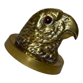 Antique Figural Solid Brass Figural Parrot Bird Glass Eyes Paperweight Statue For Sale