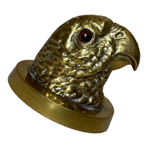 Antique Figural Solid Brass Figural Parrot Bird Glass Eyes Paperweight Statue