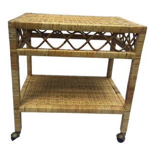 20th Century Boho Chic Wicker and Rattan Bar Cart For Sale