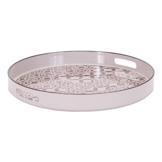 Round Ornate Geometric Print Tray 17.5"D For Sale