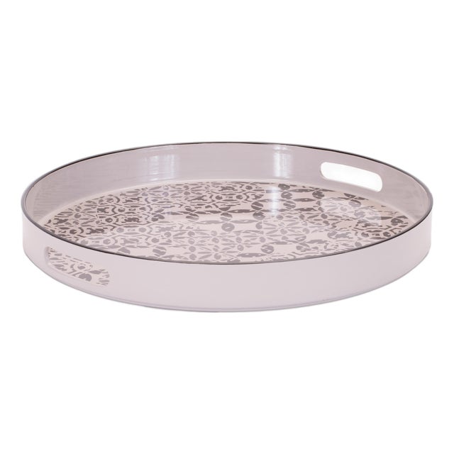 Round Ornate Geometric Print Tray 17.5"D For Sale