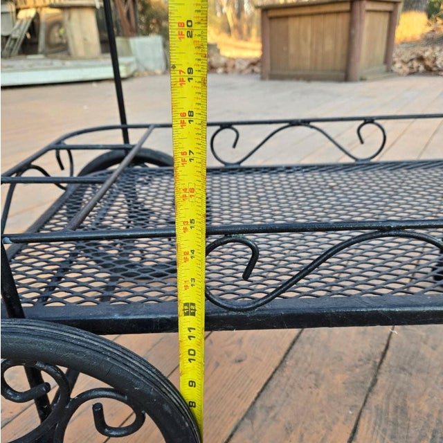 Late 20th Century Outdoor Patio Table Wrought Iron Rolling Bar Cart For Sale - Image 12 of 12