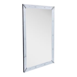 1940s Shadowbox Rectangle Mirror With Etchings Detail For Sale