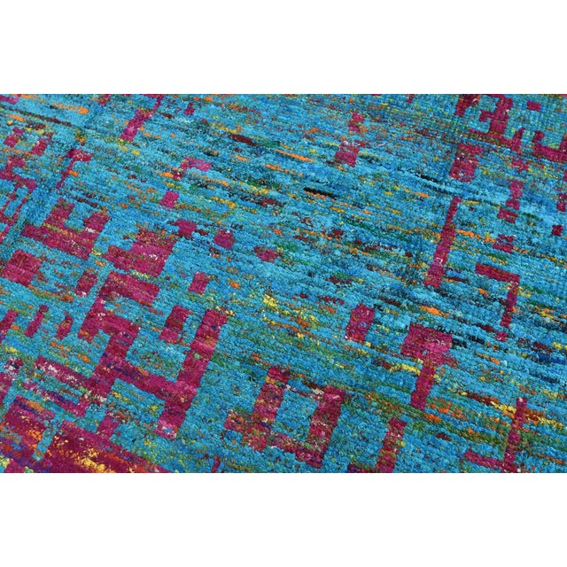 Textile Abstract Rug 5'6'' X 8' Blue Purple Viscose Contemporary Hand-Knotted Carpet For Sale - Image 7 of 12