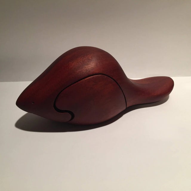 Vermont studio artist Deborah Bump hand carved wood jewelry box sculpture circa 1982. Signed on bottom “Deborah D. Bump...