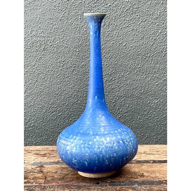 Ceramic Vintage Tall Blue Ceramic Vase For Sale - Image 7 of 12
