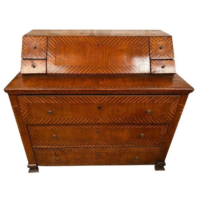 18c Style Italian Marquetry Inlaid Secretary Desk For Sale - Image 4 of 10