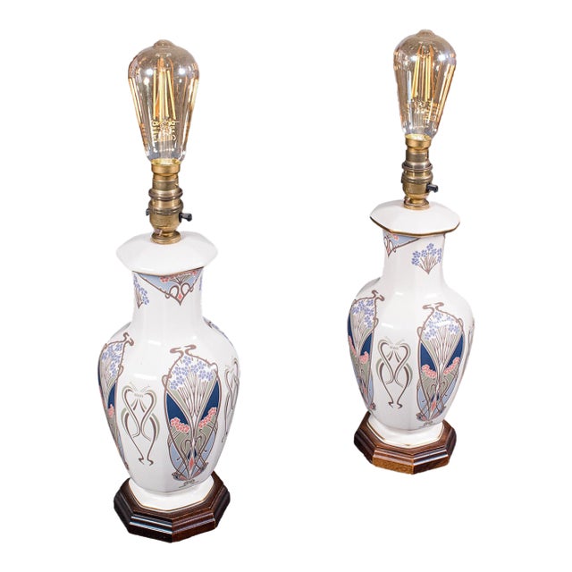 Pair of Vintage Liberty London Table Lamp Bases, English, Ianthe Pattern, Light For Sale