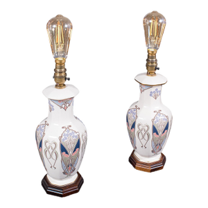 Pair of Vintage Liberty London Table Lamp Bases, English, Ianthe Pattern, Light