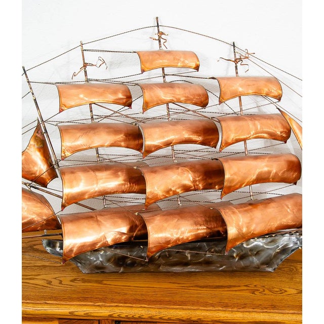 Mid Century Modern Wall Hanging Original Art Torched Brass Ship Boat Metal Large For Sale - Image 12 of 12