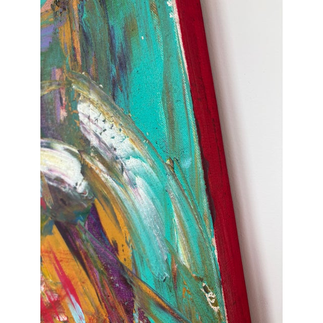 Turquoise Original Contemporary Abstract Expressionist Mixed Media Painting on Canvas For Sale - Image 8 of 12