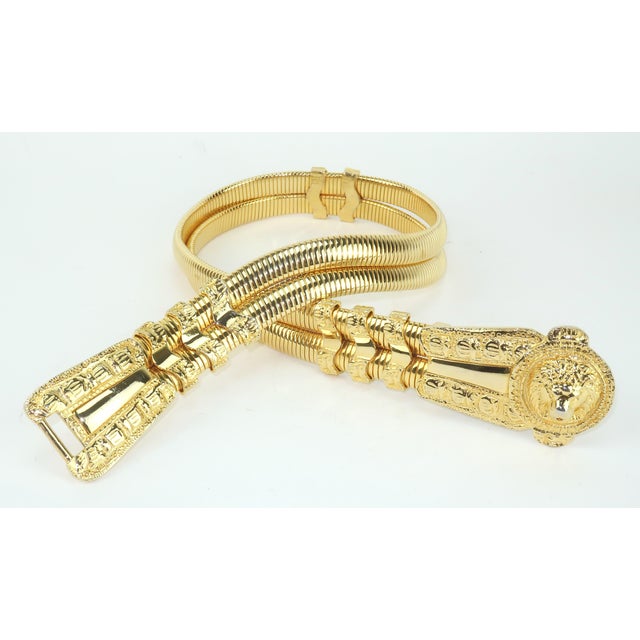 Gold Judith Leiber Gold Lion Medallion Stretch Mesh Belt For Sale - Image 8 of 12