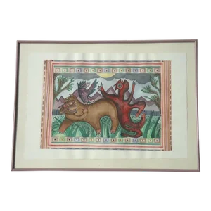 80s Memphis Style Watercolor Painting of Funky Beasts