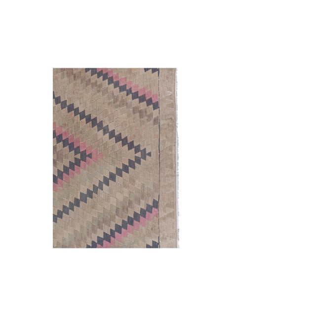Turkish Faded Geometric Kilim Rug 4'11'' X 11'6'' For Sale - Image 4 of 12