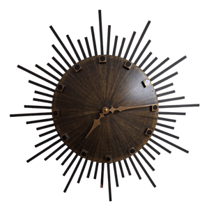 Vintage Wall Clock Sunburst with Brown Dial and Black Metal Rays from Luxus, 1970s