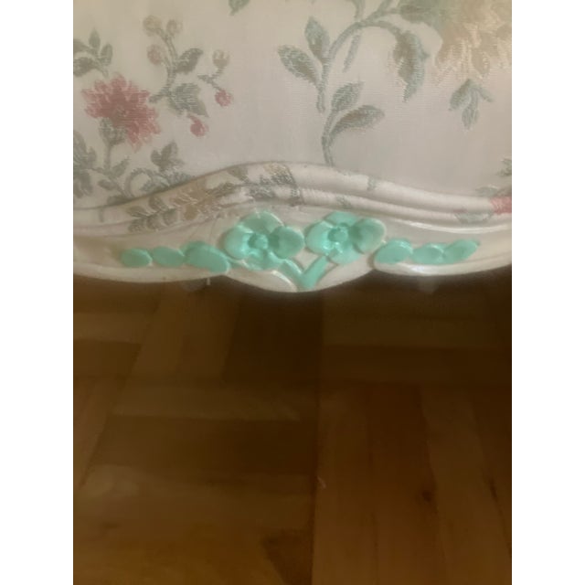 Wood Mid 20th Century Loius XVI Style White Wood Frame With Green Flowers Floral Upholstery For Sale - Image 7 of 7