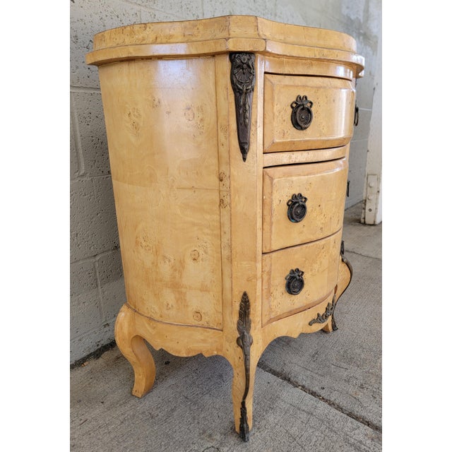 Louis XVl style small chest, end table or nightstand. Wood appears to be a birds eye maple, but not 100% certain. Crafted...