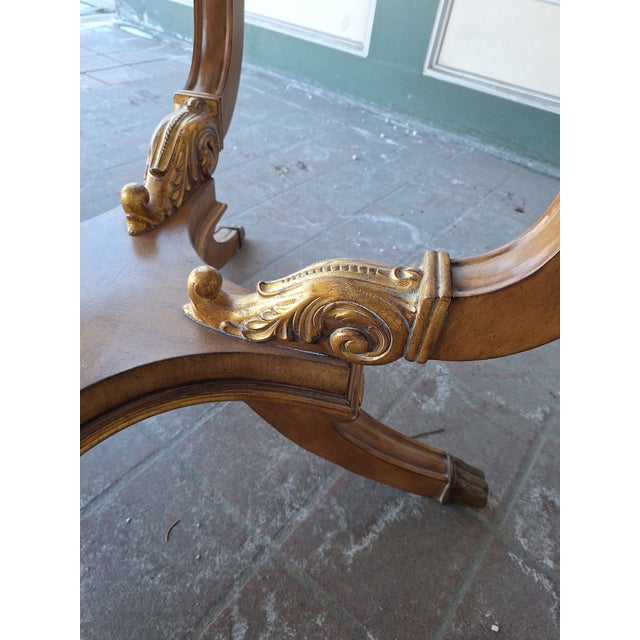1990s Marble Top Empire Style Center Table, Gilt Decorated Scroll Work by Century Furniture Company For Sale In Boston - Image 6 of 14