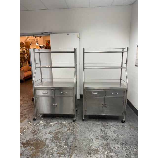 Industrial Shampaine Co. Stainless Steel Rolling Cabinets, Pair For Sale - Image 3 of 12