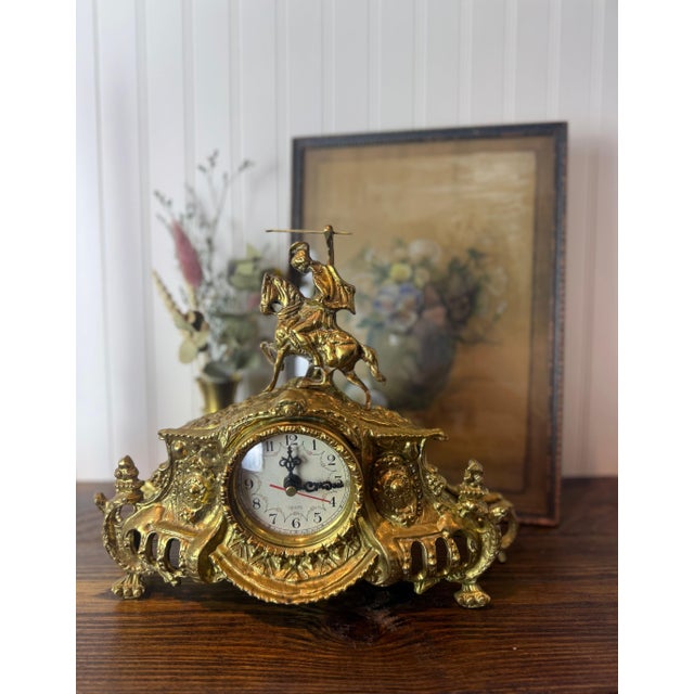 Vintage Rococo Revival Style Brass Mantel Clock, Mid–Late 20th Century For Sale - Image 4 of 14