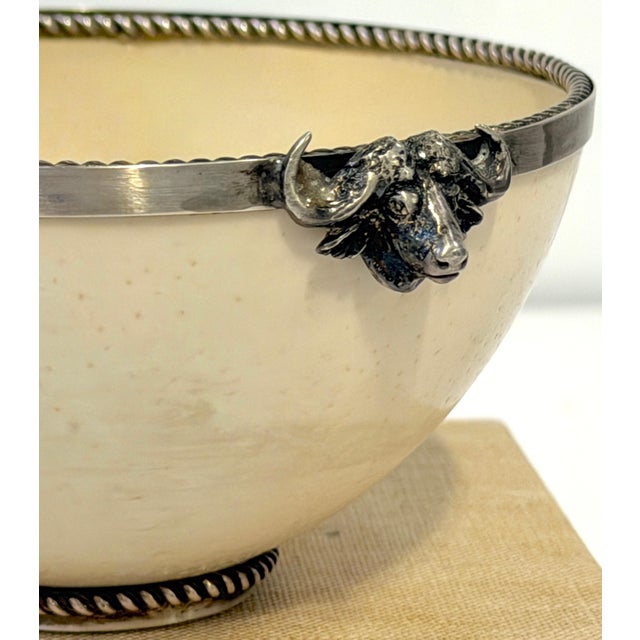 Late 20th Century A. Kuger Sterling Silver Mounted Ostrich Egg Bowl with Buffalo Head Handles For Sale - Image 5 of 9