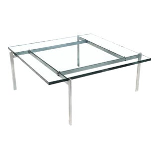 Iconic Minimalist Steel + Glass Table by Poul Kjærholm Pk61 For Sale
