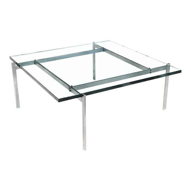 Iconic Minimalist Steel + Glass Table by Poul Kjærholm Pk61 For Sale