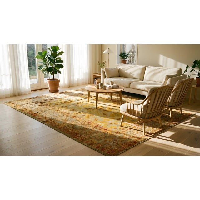 Elegant Sky-Blue Color & Nice Geometric Design Antique Turkish Angora Oushak Rug For Sale - Image 13 of 15