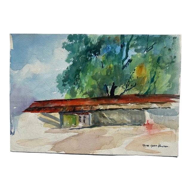 Beach Cottage Watercolor by Thelma Speed Houston For Sale
