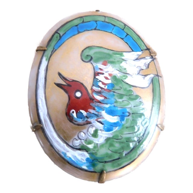 Art Nouveau Hand-Painted Limoges Porcelain Gold and Turquoise Bird Brooch Pin For Sale
