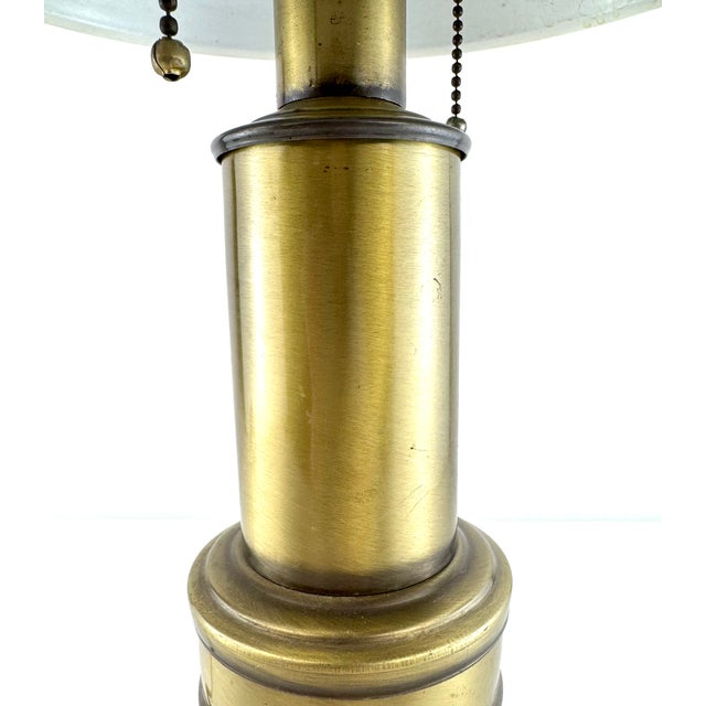 Vintage Traditional Brass Library Table Lamp With Pierced Gallery Shade For Sale - Image 9 of 10