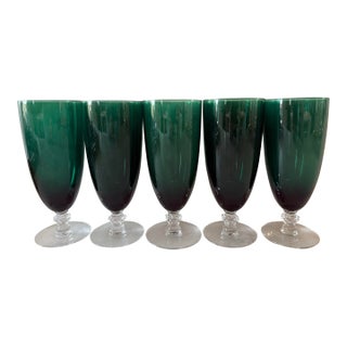 Set of 5 Vintage Tiffin-Franciscan Killarney Green Footed Glasses For Sale