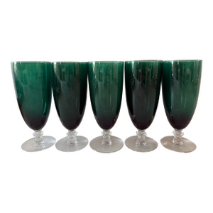 Set of 5 Vintage Tiffin-Franciscan Killarney Green Footed Glasses