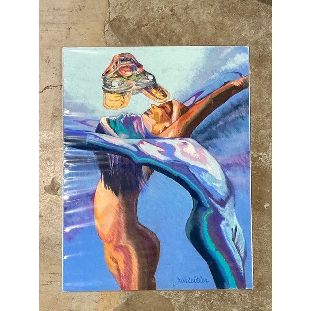 Late 20th Century Vintage Ron Seitler Figurative Oil Crayon Drawing For Sale - Image 5 of 12