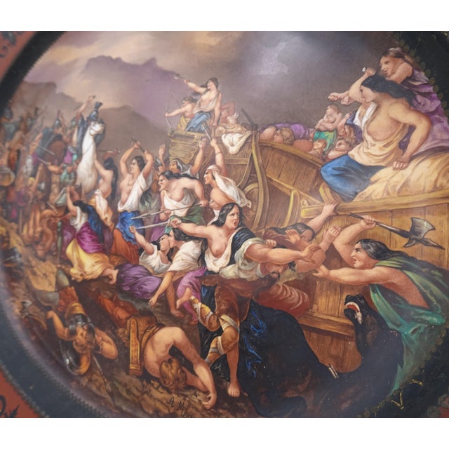 Large Hand-Painted Wall Charger Plate Depicting Roman Battle with Semi Nude Sabine Woman, 1866 For Sale - Image 9 of 18