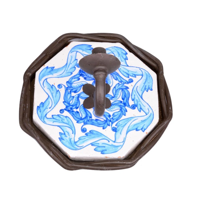 Blue Wrought Iron & Terracotta Tile Wall Sconce For Sale - Image 8 of 8