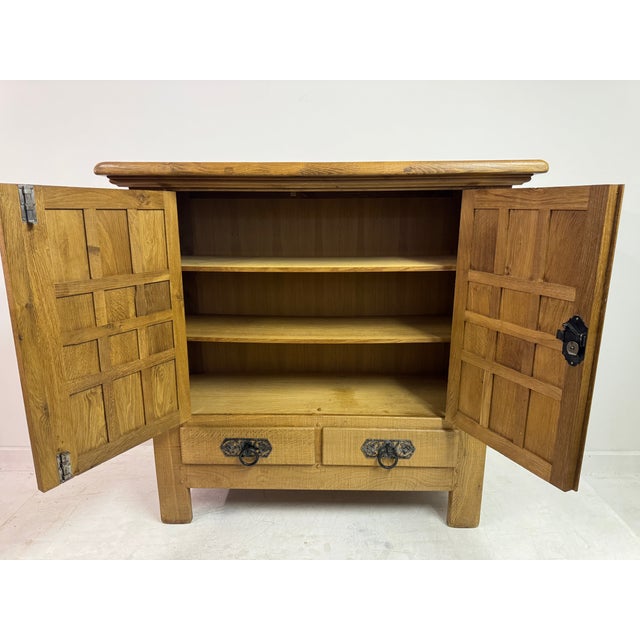 VintageSpanish Style Brutalist Cabinet in Carved Oak, 1970s For Sale - Image 6 of 12