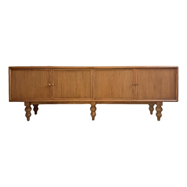 Oak Fluted Four-Door Sideboard Credenza For Sale