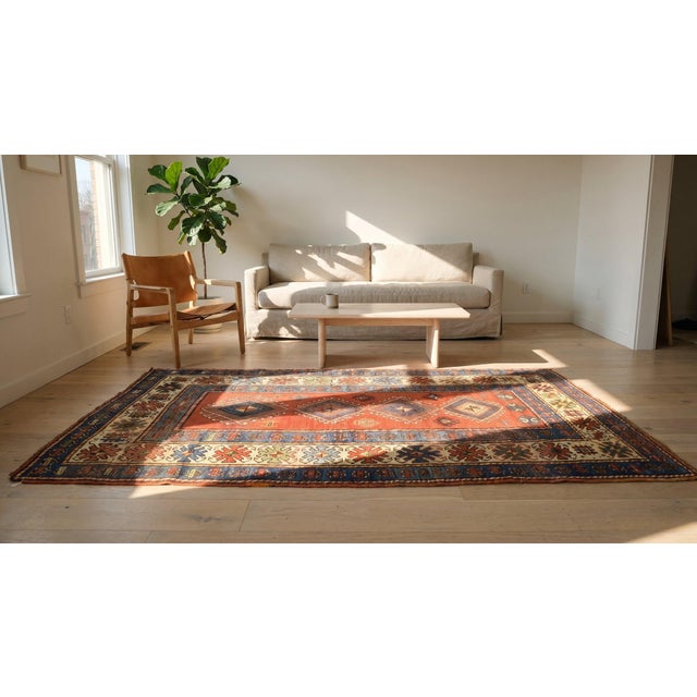 1900s Red Medallion Antique Caucasian Kazak Rug 4'4" X 9'0" Handknotted Wool Carpet For Sale - Image 9 of 9