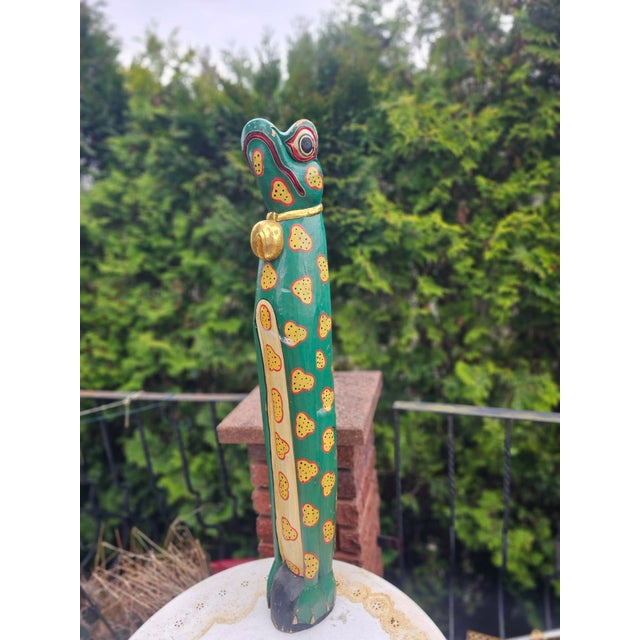 Blue Vintage Wooden African Carved Frog Figurine, 1970s For Sale - Image 8 of 10