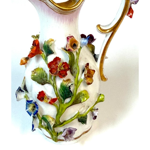 Meissen Applied Floral Porcelain Perfume Ewer Original Stopper, Germany, 1875 For Sale - Image 11 of 17
