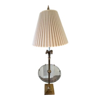 1970s Mid-Century Modern Rembrandt Brass Bouillotte Floor Lamp With Glass Table For Sale