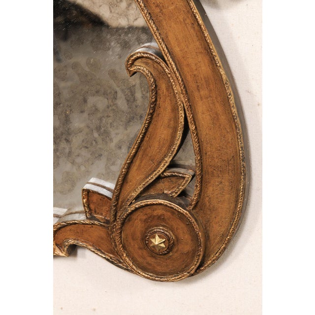 Glass Mid 20th Century Italian Lyre-Shaped Mirror W/Star Accents For Sale - Image 7 of 12