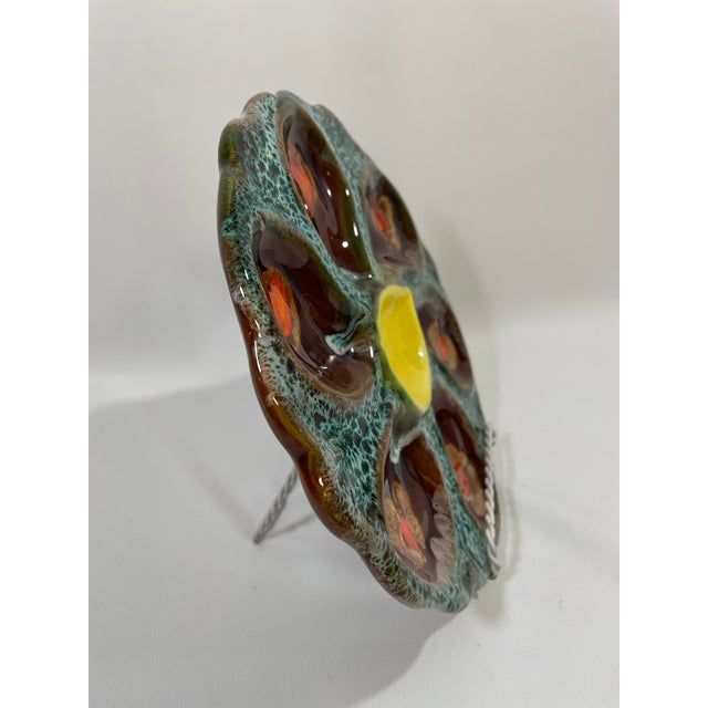 Turquoise 1950s French Vallauris Majolica Oyster Plate For Sale - Image 8 of 12