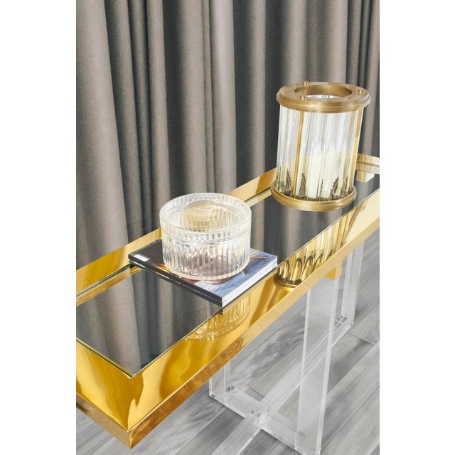 Metal Pasargad Home Calypso Brushed Gold Lucite Hurricane For Sale - Image 7 of 7