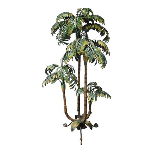 Vintage Tole Palm Tree Floor Lamp With Triple Trunk Design For Sale