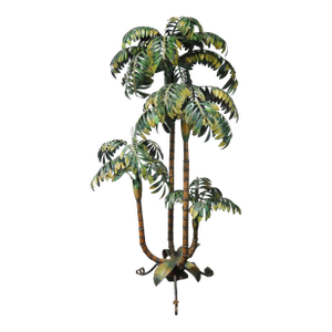 Vintage Tole Palm Tree Floor Lamp With Triple Trunk Design