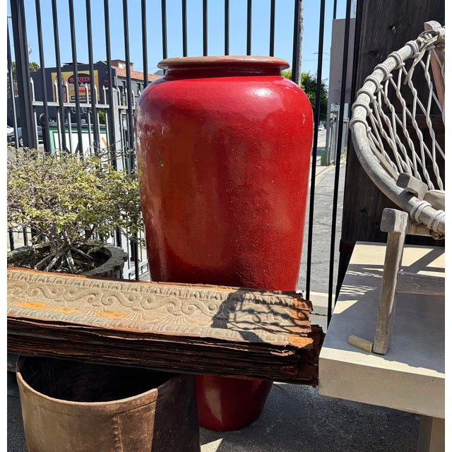 Ceramic Tall Red Ceramic Urn For Sale - Image 7 of 7